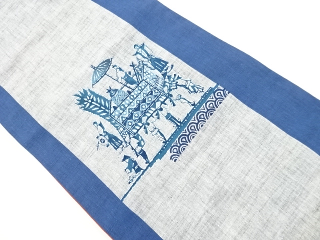 アンティーク　綿紬型染祭模様袋帯(材料)